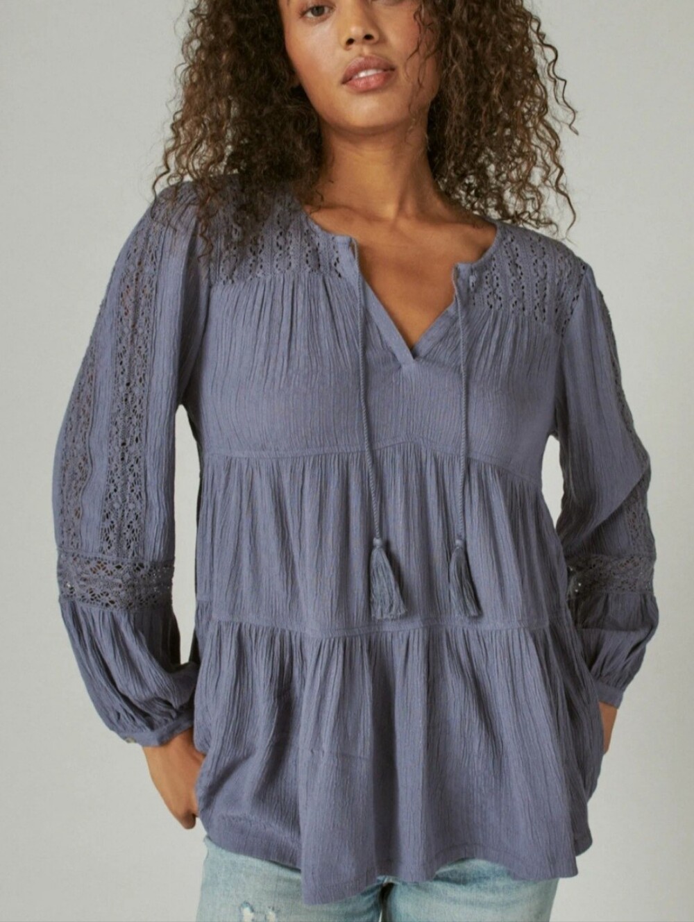 Lucky Brand Slate Blue Peasant Blouse Sz L